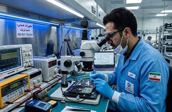 مهندس برق ایرانی در اتاق کنترل نیروگاه در حال پایش سیستم مدیریت حرارتی و کول‌پد صنعتی لپ‌تاپ مهندسی
